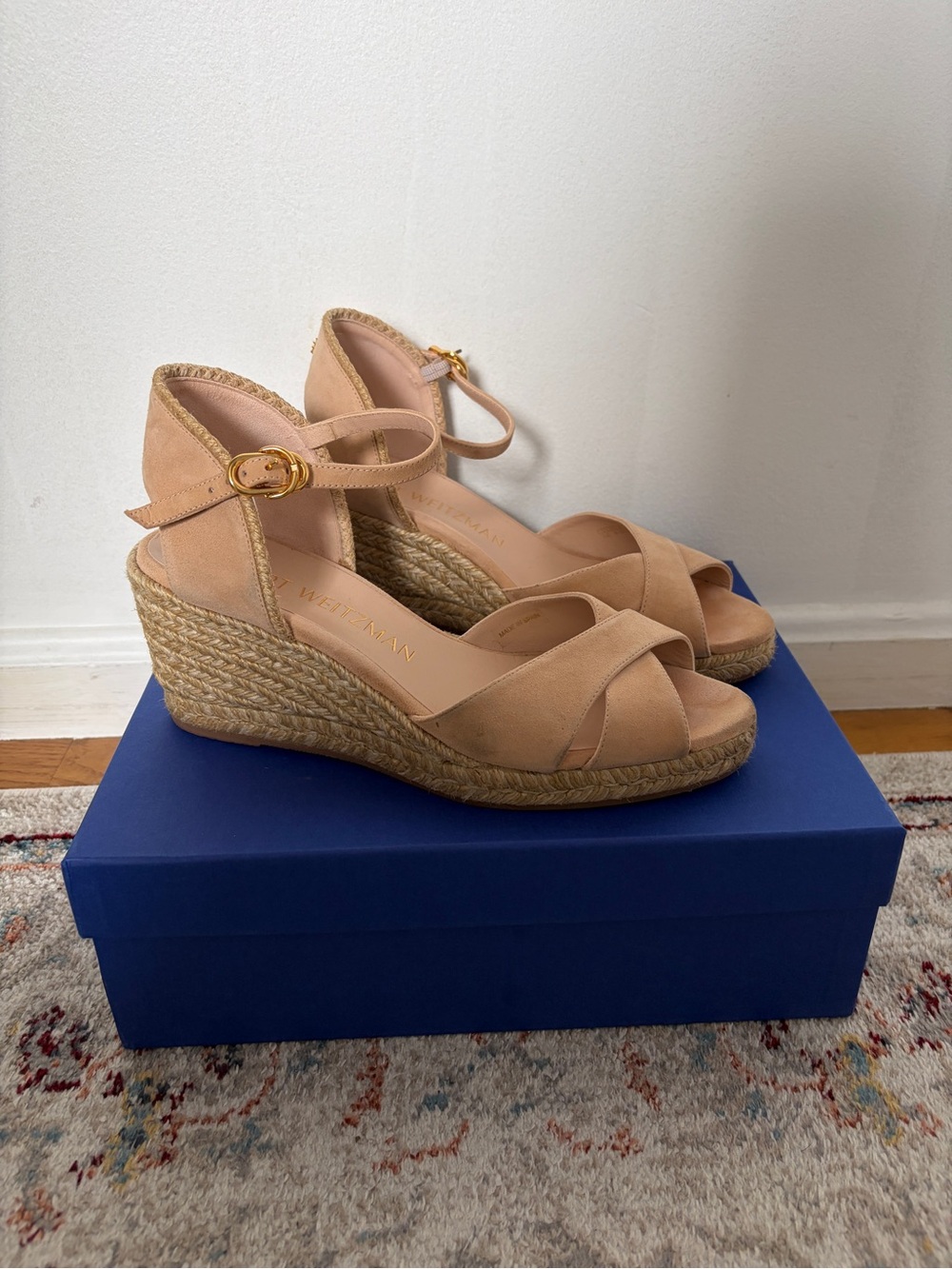 Stuart Weitzman Mirela Espadrille Wedge Sandal in Beige Suede - Picture 2 of 9